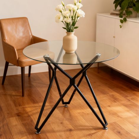 Mesa comedor de cristal redonda para espacios pequeños OKMYHOME (1/5)