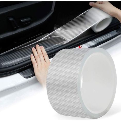 Protection de seuil de portière de Voiture en Fibre de Carbone 5D Film de Protection Autocollant pour portière de Voiture/Pare-Chocs Avant et arrière/Protection de seuil (5cmx10m, Transparent)