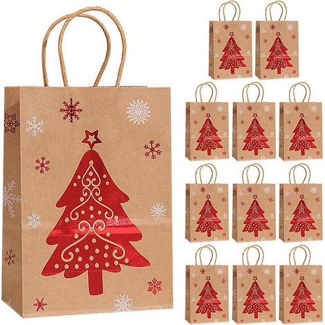 Set of 12 bags in paper brown of Christmas Bags gifts of Christmas, bags gifts, bags fourre-all, Decoration of Christmas perfect with handles, shaft of Christmas (1/5)