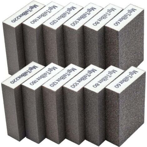 12pcs Sanding Sponge, Sanding Blocks Kit Polishing Grit 60/80/100/120/180/220 Specifications Washable and Reusable (1/4)