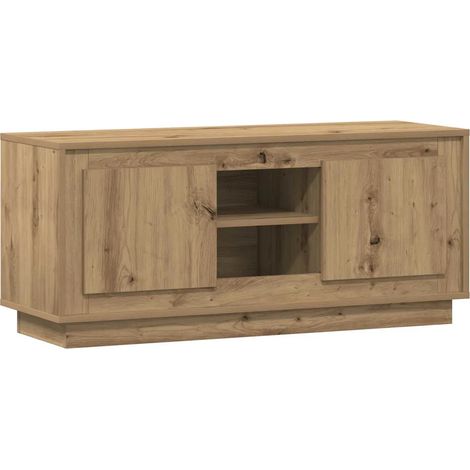 Mobile porta TV rettangolare rustico con vani portaoggetti a scomparti 102 x 35 x 45 cm realizzato in legno di rovere composito artigianale 020052732