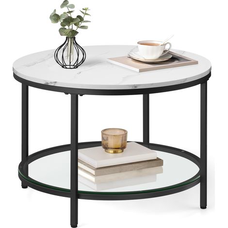 Table Basse, Table de Salon, Façon Marbre, Support en Verre Trempé, Facile à Assembler, Style Moderne, Blanc Marbré et Noir d'encre LCT072W13 (1/5)