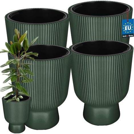 KOTARBAU® Lot de 4 Pot de Fleur - Pot Plastique Plante Ø 39 cm - avec Bac Intérieur -  Pot de Jardin - Pot de Fleur Exterieur -  H : 49 cm - PVC - Vert - Nervuré (1/4)