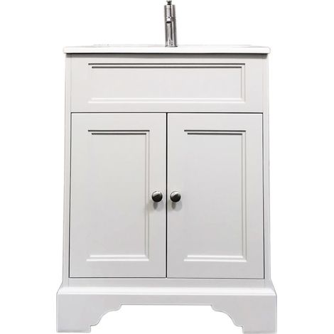 Meuble Salle de Bains avec vasque/lavabo DOLIANA 60 à poser laqué Blanc mat avec plan céramique (1/5)