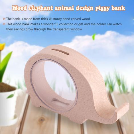 1Pc Tirelire Éléphant Bois Artisanal Cadeau Enfant Décoration Banque Pièces Économie (1/5)