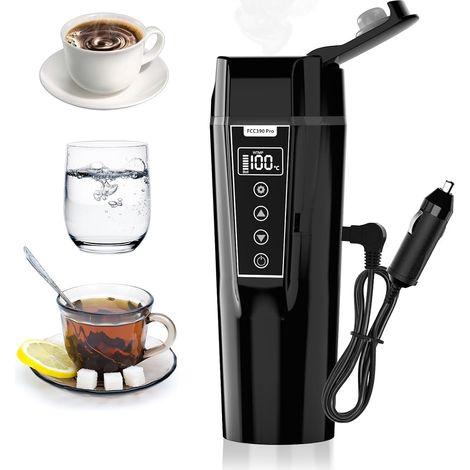 Bouilloire de Voiture 12v et 24V, Bouilloire de Voyage Voiture Prise Allume Cigare,Température Réglable 30℃ à 95℃, Bouilloire Electrique de Camion avec Arrêt Automatique de Sécurité,450ml (1/5)