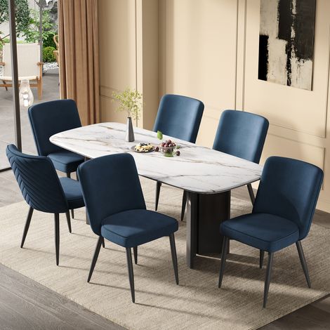6 sillas de comedor, cómodas y transpirables, adecuadas para comedores, salas de estar, cafeterías, etc., estilo moderno, tela de terciopelo, azul oscuro.