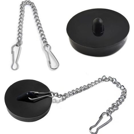 Lot de 2 bouchons de vidange en caoutchouc avec chaîne de 50 cm, bouchons de vidange pour évier, baignoire, cuisine, salle de bain, (40–45 mm, noir) (1/5)