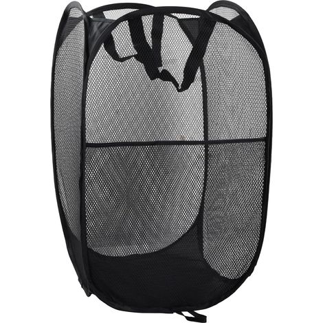 Panier à Linge Pliable, Pop Up en Maille Filet Sac à Linge avec Manipuler Grand Panier à Linge Noir, Panier à Linge Sale en Filet Pliable pour Dortoir de Voyage Familial et Voyage