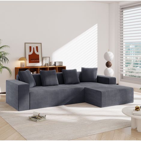 canapé salon modulable angle 261 cm velours côtelé gris OKMYHOME (1/5)