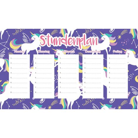 Plan de cours magnétique Licornes folles 30 x 17,5 cm