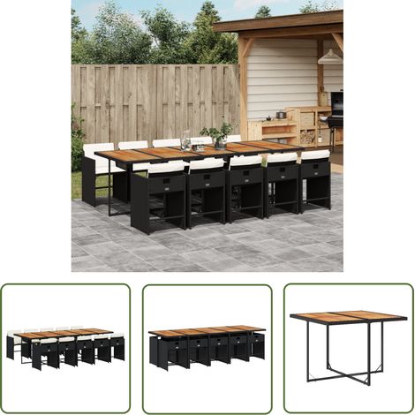The Living Store 11-tlg. Garten-Essgruppe mit Kissen Schwarz Poly Rattan - Gartentisch - Esstisch - Gartenmöbel Set - Outdoor Möbel - Terrassenmöbel (1/5)