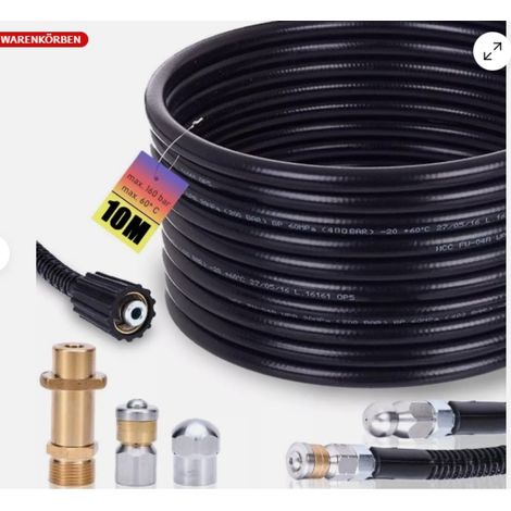 1 Tuyau de débouchage M22, jets avant et arrière, adaptateur cuivre, pour nettoyage canalisations 10-30m (1/5)