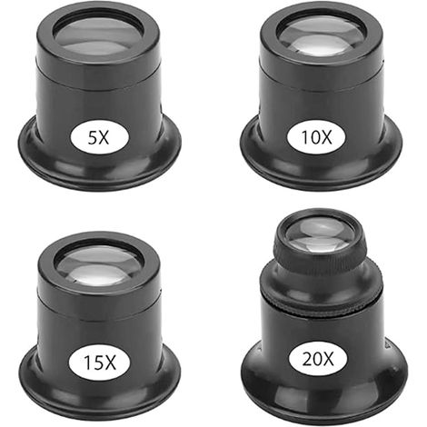 4-teilige Uhrenreparaturlupe, Juwelierlupen, Uhrmacherlupen mit unterschiedlichen Vergrößerungswerten, Reparaturlupen-Kits, Uhrenreparaturlupenwerkzeug für Uhrmacher (5x, 10x, 15x, 20x) (1/5)
