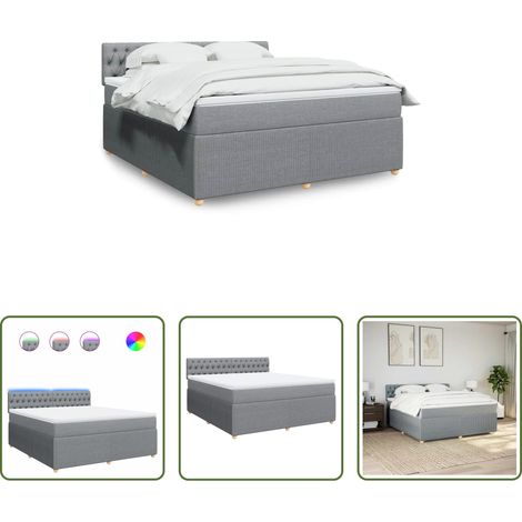vidaXL Surmatelas - Sommier à lattes de lit avec matelas Gris clair 180x200cm Tissu (1/5)