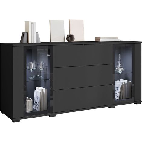 Cómoda Torcame 101, Negro, Con cajones y puertas, Número de cajones: 0, 70x150x40cm, LED