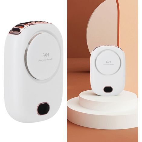 Mini-tragbarer elektrischer Ventilator, wiederaufladbar per USB, zum Umhängen um den Hals, ohne Rotorblätter, für Outdoor-Sport und Reisen (weiß) (1/5)