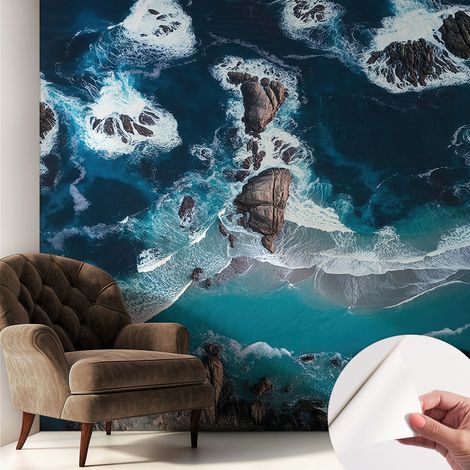 Selbstklebend Tapete modern - Wanddeko für Küche - Klebefolie Wand - luxus Look Ozeanische Wellen 250x250 cm (1/5)