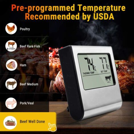 ThermoPro TP-16 Grand LCD Numérique Cuisson Alimentaire Viande Fumoir Four Cuisine Barbecue Grill Thermomètre Horloge Minuterie avec Sonde en Acier Inoxydable