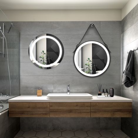 ELEGANT Bathroom LED Mirror Modern Wall Mounted Round Bathroom Mirror 600x600mm Backlit + 600x600mm Black Frame Both with Demister Pad (1/5)