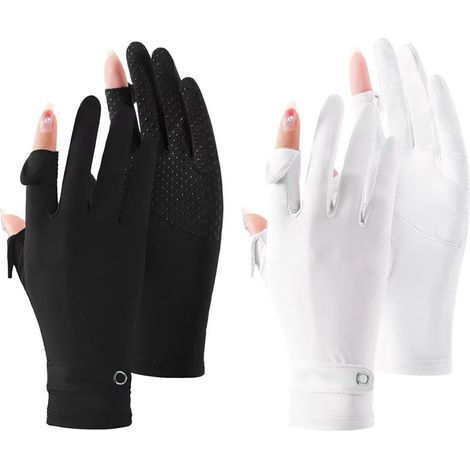 Lot de 2 paires de gants de protection solaire pour femmes, compatibles avec les écrans tactiles, antidérapants et respirants, parfaits pour l'été et les activités de plein air. (1/5)