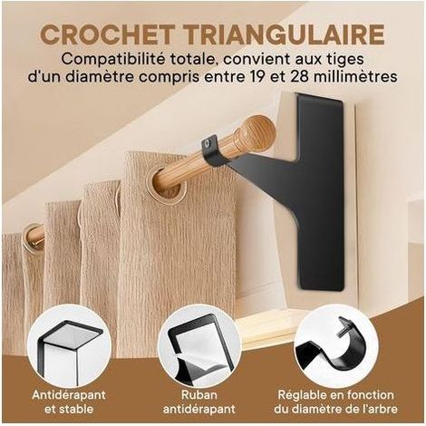 4 Supports de Tringle à Rideaux - Fixation Sans Perçage pour Coffre de Volet Roulant - Compatible Diamètre 16-28 mm - Structure en Métal Robuste - Usage Intérieur - Noir (1/5)