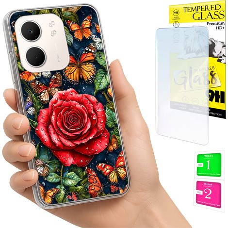 Coque arrière pour Oppo A5X avec motif papillons et verre trempé 9H (1/5)