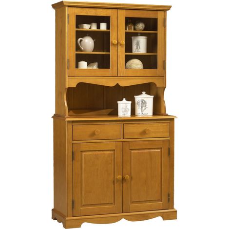 Buffet Vaisselier Pin Miel 4 Portes Style Anglais 6 Niches L 101 H 186 P 42 cm