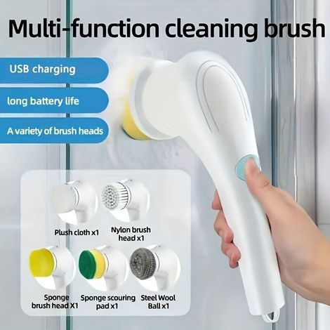 Brosse De Nettoyage Electrique - Rechargeable USB - 5 Têtes Interchangeables - Cuisine Salle De Bain Fenetres Meubles - 1 Unite (1/5)
