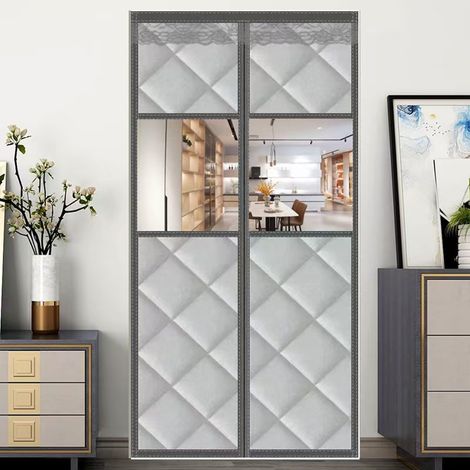 90 x 200 cm Rideau Magnétique de Protection Thermique Rideau de Porte Anti Froid sans Perçage Rideau de Porte Imperméable ÉPaississant D'hiver , Gris