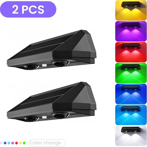 (2 unités) Lampe solaire de clôture, applique murale multicolore, indice de protection extérieur IP67, convient aux cours. (1/5)