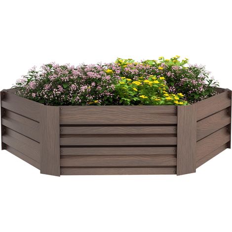 Potager surélevé hexagonal en acier galvanisé marron, fond ouvert, structure solide pour jardin et terrasse (1/5)
