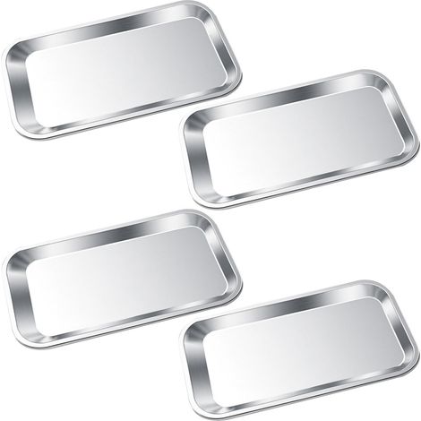Juego de 4 bandejas para instrumentos, bandejas rectangulares de acero inoxidable, bandeja de laboratorio reutilizable para (1/5)