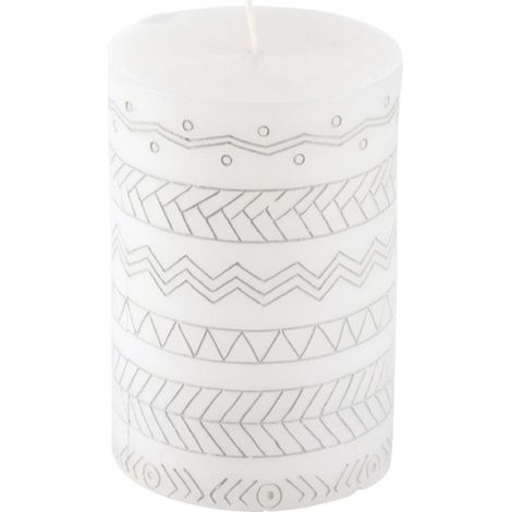 Bougie Pilier Embossée "Graphic Ethnic" 10cm Blanc
