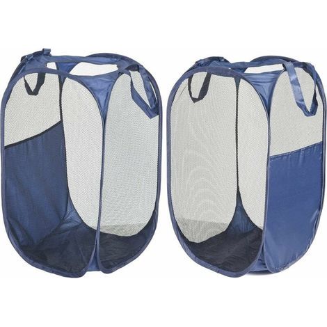 Foldable Laundry Basket, Pop-Up Mesh Laundry Hamper with 2 Reinforced Handles, Organizer for Clothes and Toys, 36x36x58cm, Navy Blue, Set of 2 (1/5)