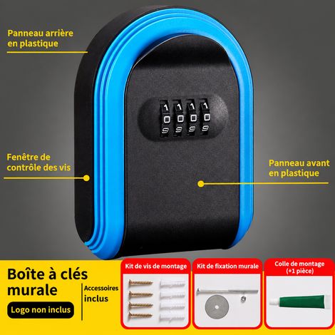Boîte à clés murale en plastique bleue avec serrure mécanique à code bleu 13 × 10 × 5,5 cm 195 g – Livraison gratuite