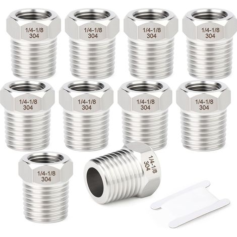 10 pièces Réducteur hexagonal en acier inoxydable 304, 1/4" BSP mâle x 1/8" BSP femelle, Adaptateur de réduction de tuyau, pour l'eau, l'huile, l'air et le gaz (1/5)