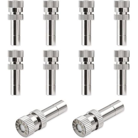 Lot de 10 buses de brumisation en céramique et laiton 0,2 mm avec filtre, raccord 6 mm pour jardin et humidification (1/4)