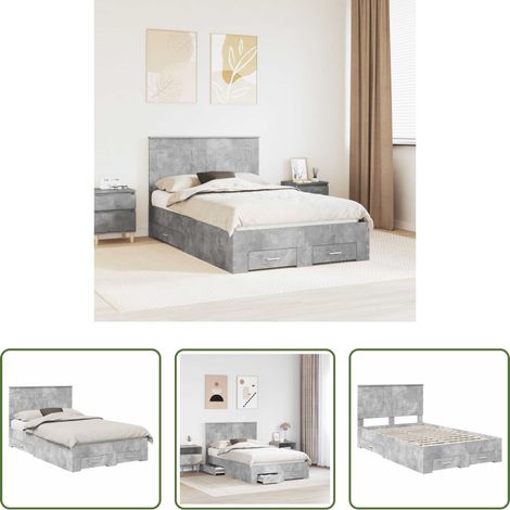 vidaXL Estructura de cama con cajón Gris Concreto 135 x 190 cm (1/5)