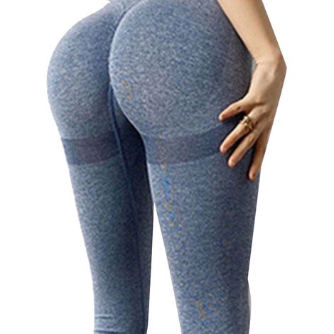 Pantalon de yoga, couleur pêche, fente sur la hanche, gainant et affinant, extensible et respirant, adapté au cyclisme et à la course à pied, gris ou bleu, taille L. (1/5)