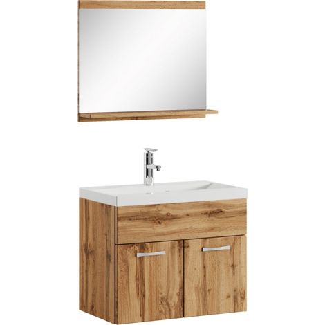 Badezimmer Badmöbel-Set Montreal 02 60cm Waschbecken Eiche - Unt (1/5)