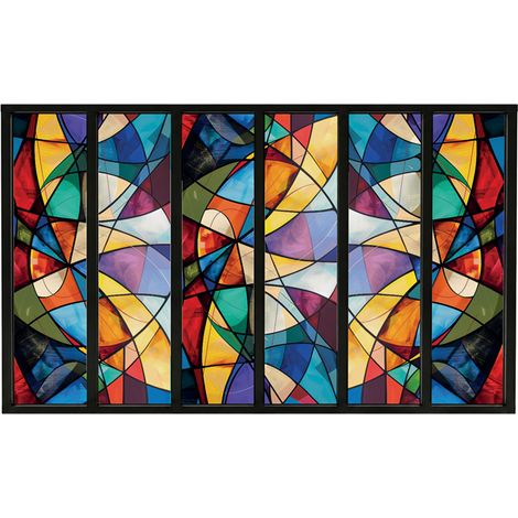 Verrière atelier intérieure aluminium noir 6 vitrages 201 x 117 cm - Décor géométrique - Virtuoso - multicolore et transparent - Verre trempé (1/5)