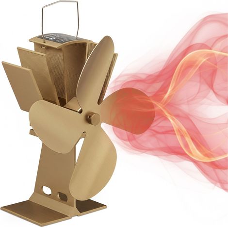 Relaxdays ventilador para chimenea y estufa sin electricidad, silencioso, 4 aspas, bronce