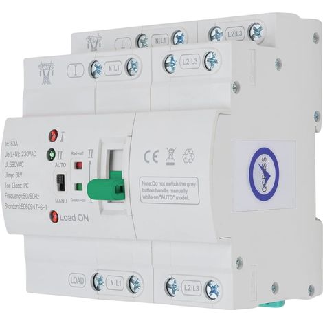 Commutateur de Transfert Automatique, ATS 4P 63A 400V pour Rail DIN Commutateur Bipolaire Double Alimentation, Commutateurde Charge Électrique pour Alimentation Triphasée (1/5)