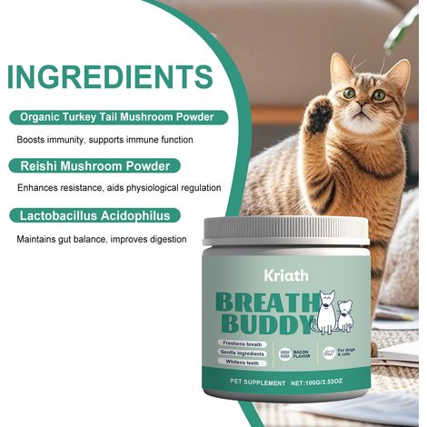 Poudre nettoyante dentaire pour animaux, adaptée aux chats et aux chiens, douce et pratique pour le nettoyage quotidien des dents de votre animal – 100 g (1/5)