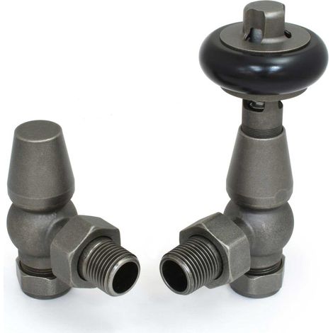 West Faringdon Angled Thermostatic Radiator Valve and Lockshield - Pewter (1/5)