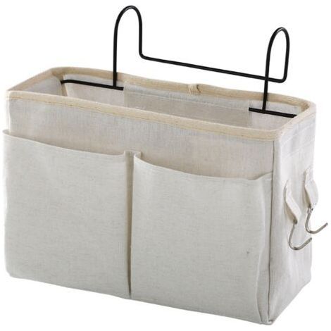 1 Piece(White) Bed Pocket, Waterproof Canvas Bed Shelf Organizer Hanging Bedside Basket, Bed Pocket for Home Office School (1/5)