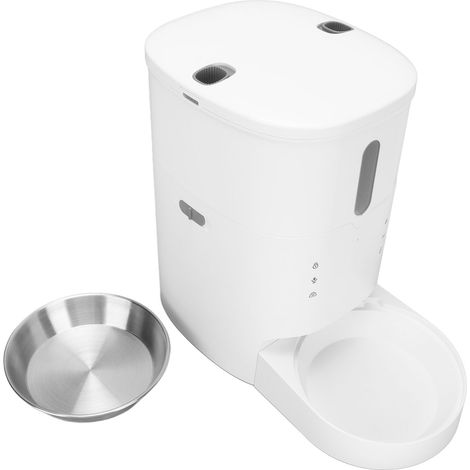 Distributeur automatique de croquettes pour animaux de compagnie avec minuterie, enregistrement des horaires, anti-bourrage, amovible et intelligent, avec verrouillage par bouton pour chiens et chats. (1/5)