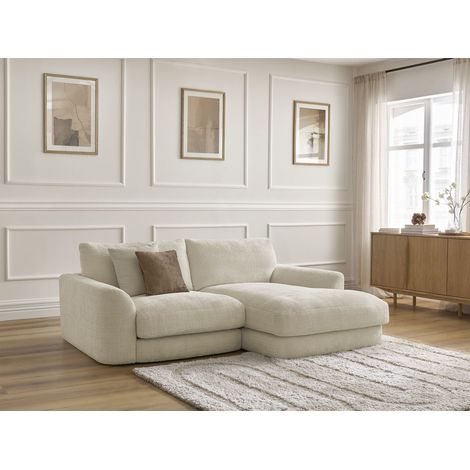 BOBOCHIC - Canapé d'angle fixe LEONORE tissu texturé Angle droit  Beige