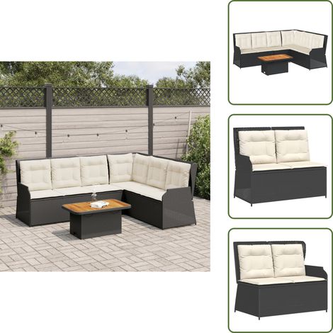The Living Store Salon de jardin 5 pcs avec coussins Noir Résine tressée - Banc de jardin (1/5)